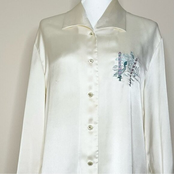 Yarell Vintage Cream Satin Button Up Shirt US 8 - Picture 4 of 8